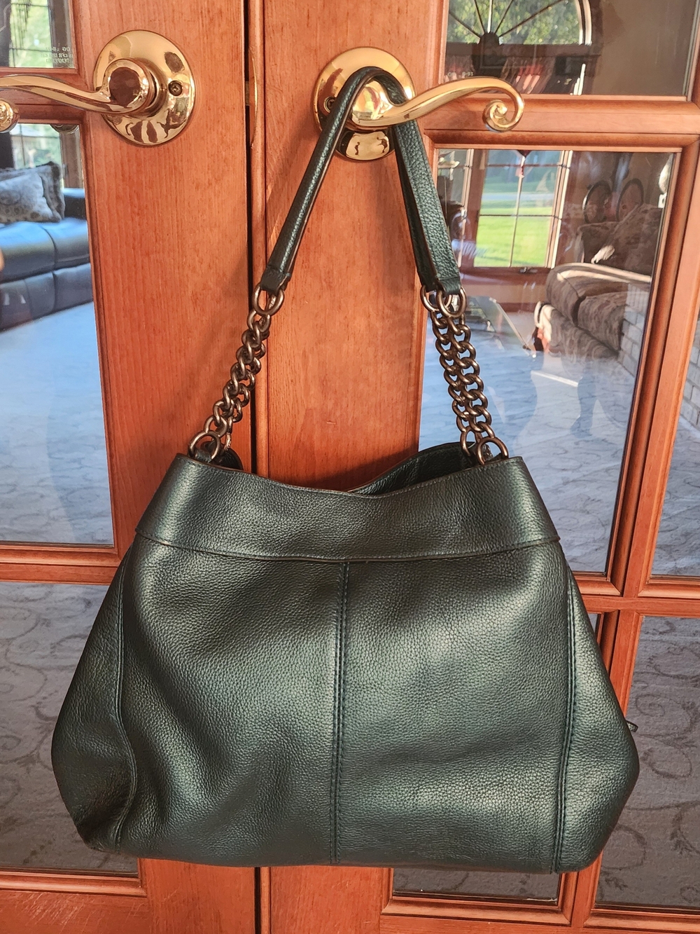 Coach Pebbled Leather Shoulder Bag in Teal Green - Picture 7 of 10